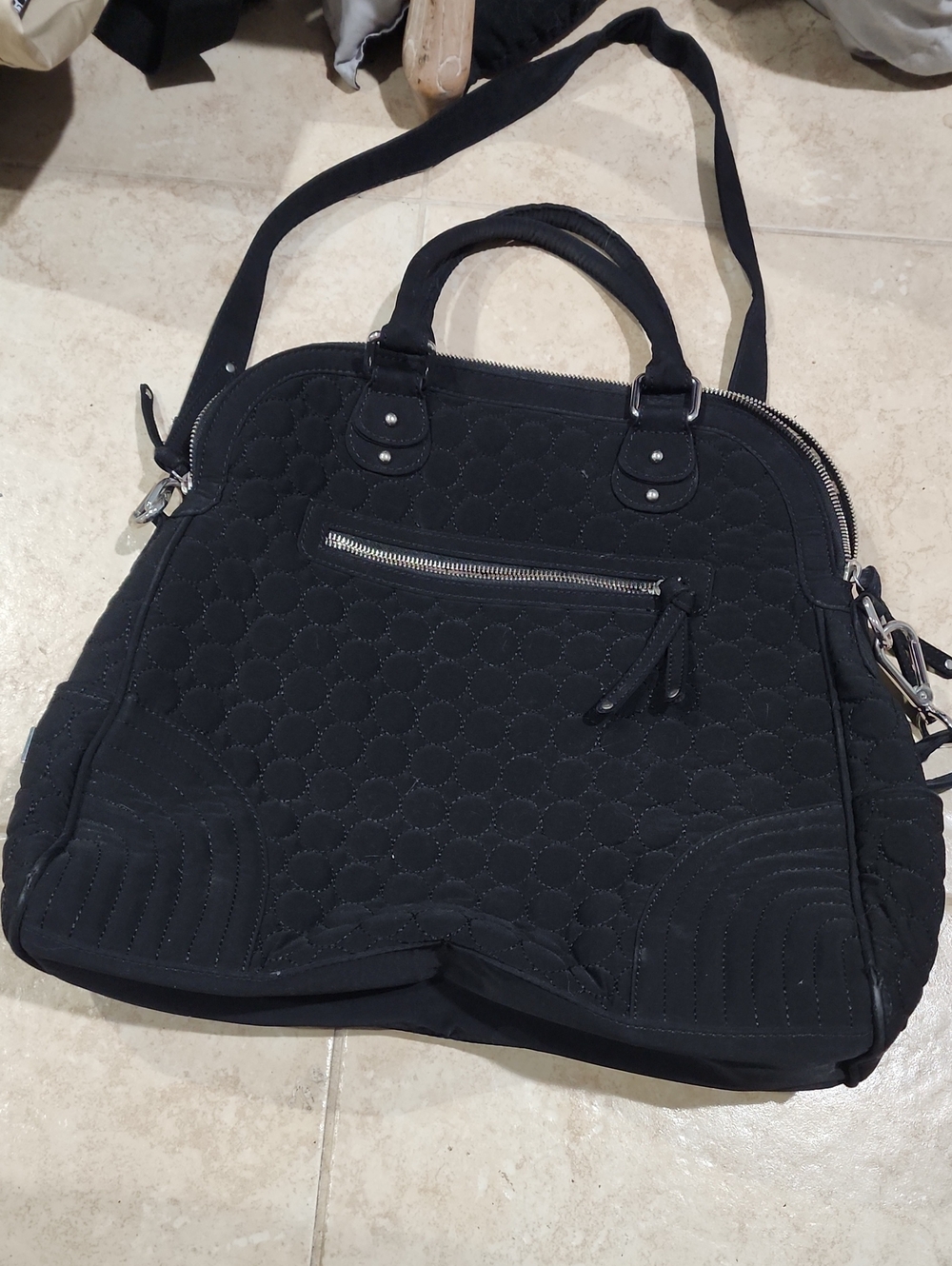 Large Vera Bradley Quilted Black Tote with Crossbody Strap